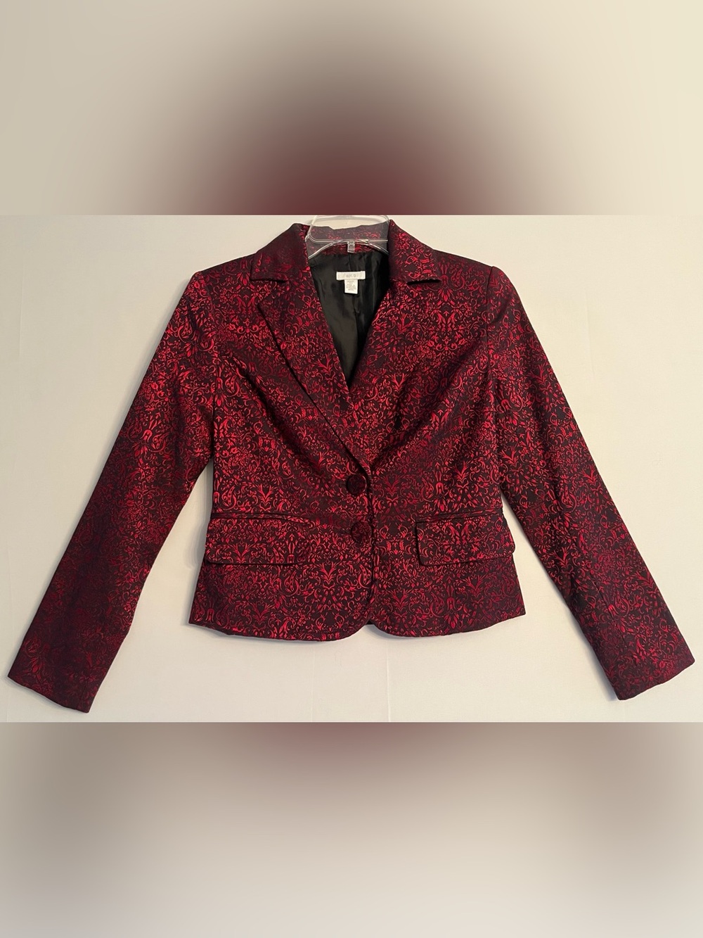Gothic Jacquard Blazer Red Black Brocade Apt 9 Vintage-style Jacket
